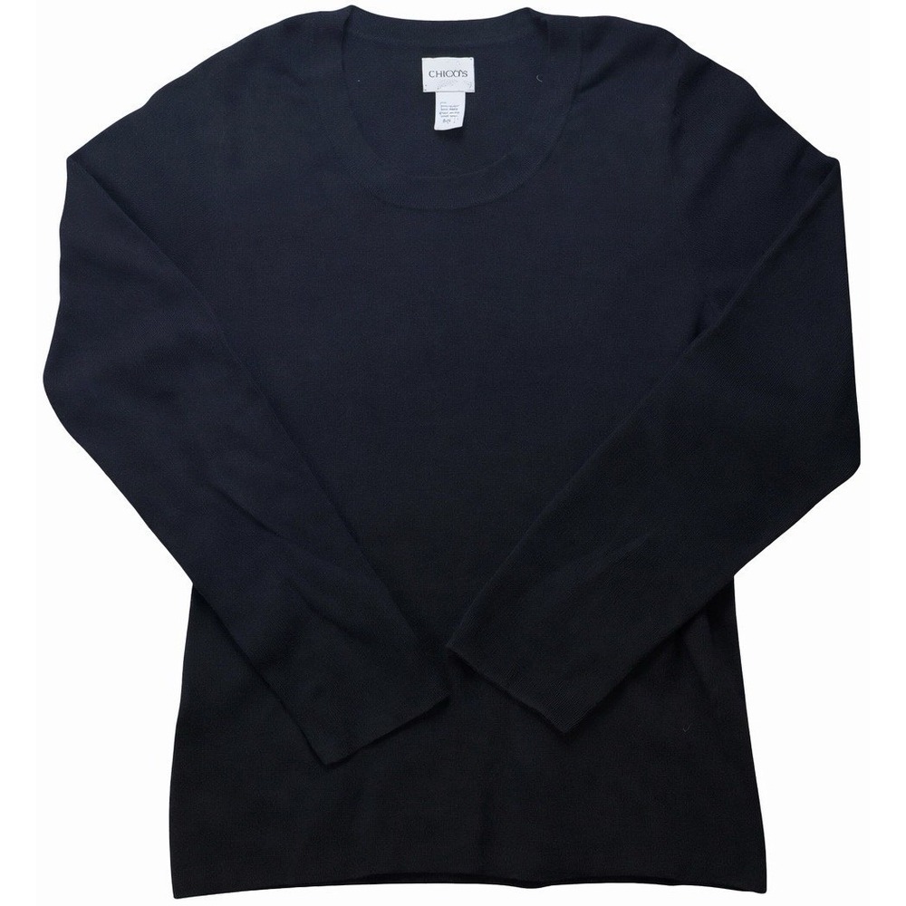 Chico's‎ Black Long Sleeve Crew Neck Knit Pullover Sweater Size 1 Medium
